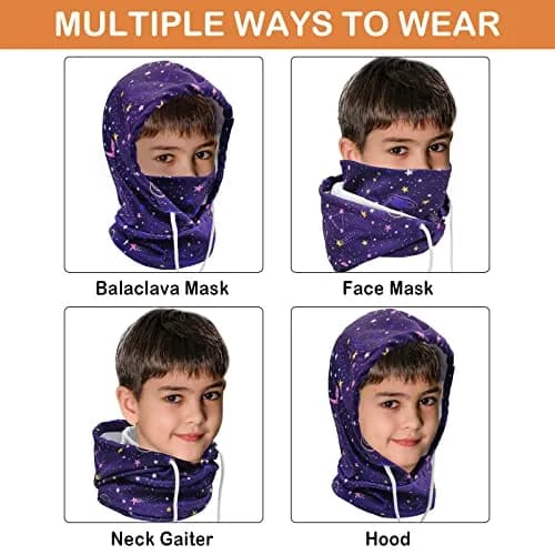 Ineetatu Kids Winter Balaclava Windproof Hats (2 Pack) - Universe + Snowman, Ages 4-16 | Warm Fleece Ski Mask with Adjustable Face Cover thumbnail 5