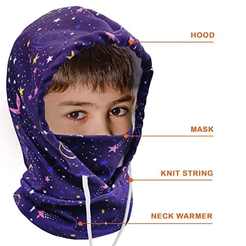 Ineetatu Kids Winter Balaclava Hat (2 Pack) Universe + Fish Scales | Windproof Fleece Ski Mask for Boys & Girls thumbnail 2