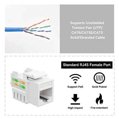 iwillink 10Gbps Cat6 Keystone Jack 25-Pack White | High-Speed Network Connectivity thumbnail 3