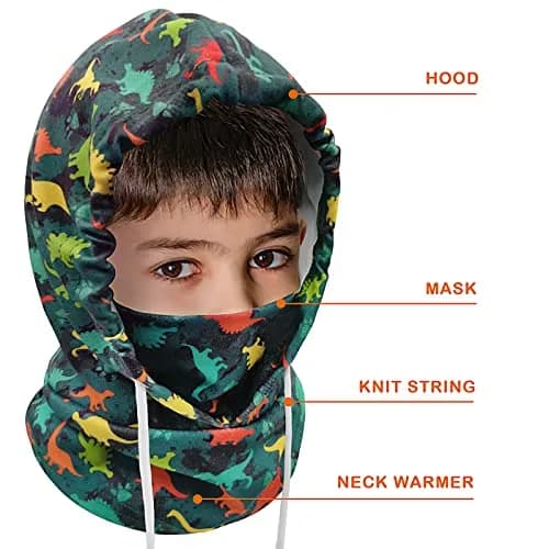Ineetatu Kids Winter Balaclava Windproof Hats (2 Pack) - Adjustable Fleece Ski Mask for Boys & Girls, Dinosaur + Snowman thumbnail 2