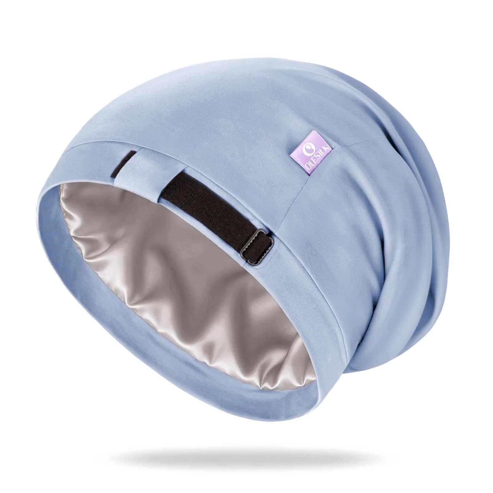 OLESILK Mulberry Silk Bonnet for Sleeping Women, Hair Wrap for Curly Hair Care, Pink (10.5 x 11.5 inches) — Light Blue