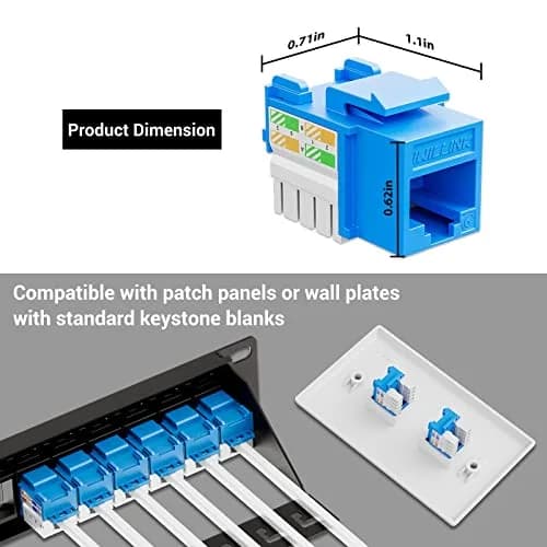 iwillink 10Gbps Cat6 Keystone Jack 10-Pack Blue | 100m Ethernet Cable Length Support thumbnail 4