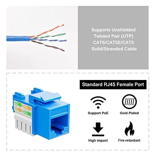 iwillink 10Gbps Cat6 Keystone Jack, 25-Pack, Blue | High-Speed Ethernet Network Adapter thumbnail 3