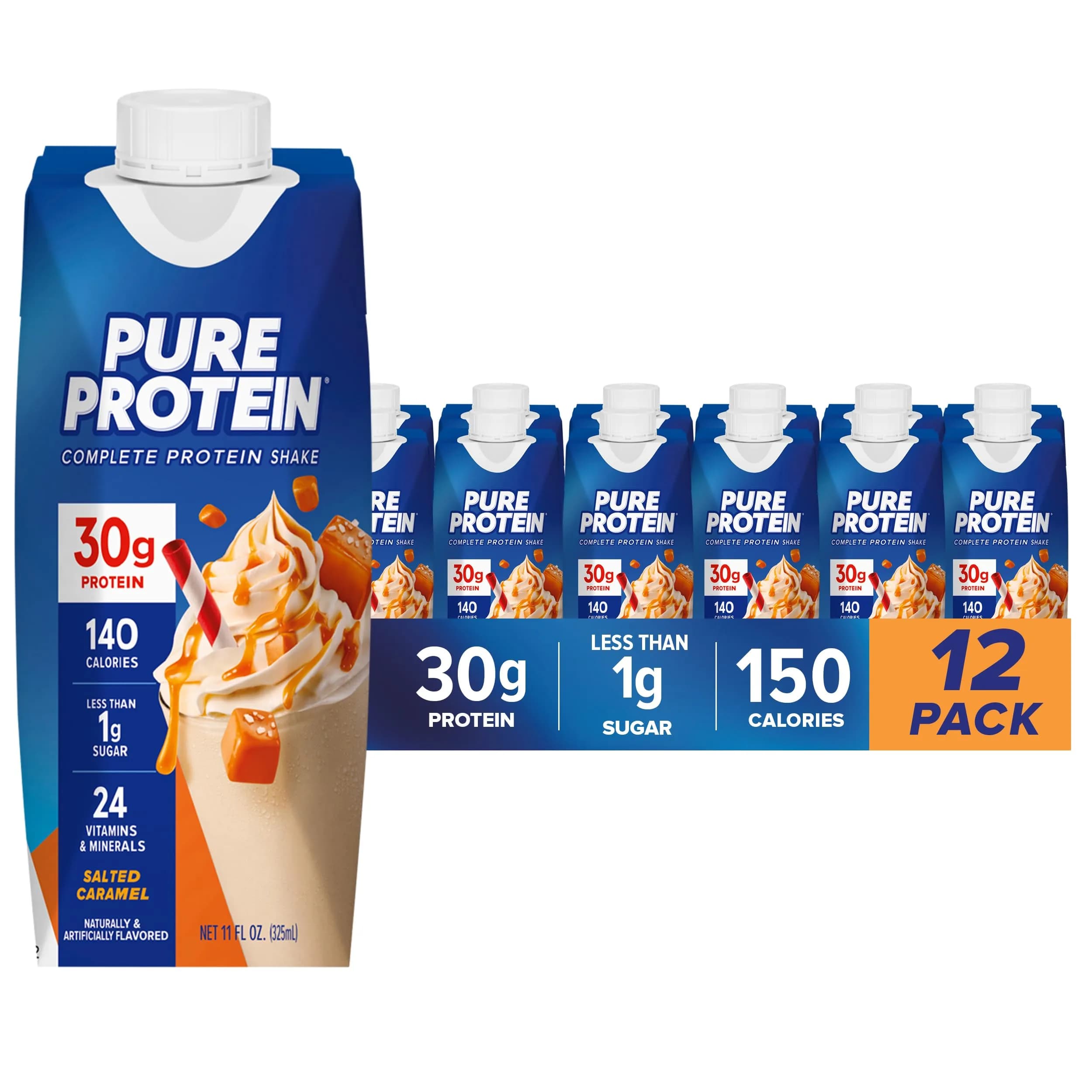 Pure Protein Vanilla Protein Shake 355ml (11 Fl Oz) | 30g Complete Protein, Low Sugar, Keto-Friendly — Salted Caramel / 11 Fl Oz