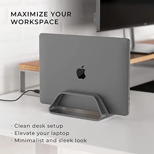 HumanCentric Vertical Laptop Stand for MacBook Pro & Air, Aluminium, Space Grey | Holds Laptops Securely in Closed Clamshell Mode thumbnail 3