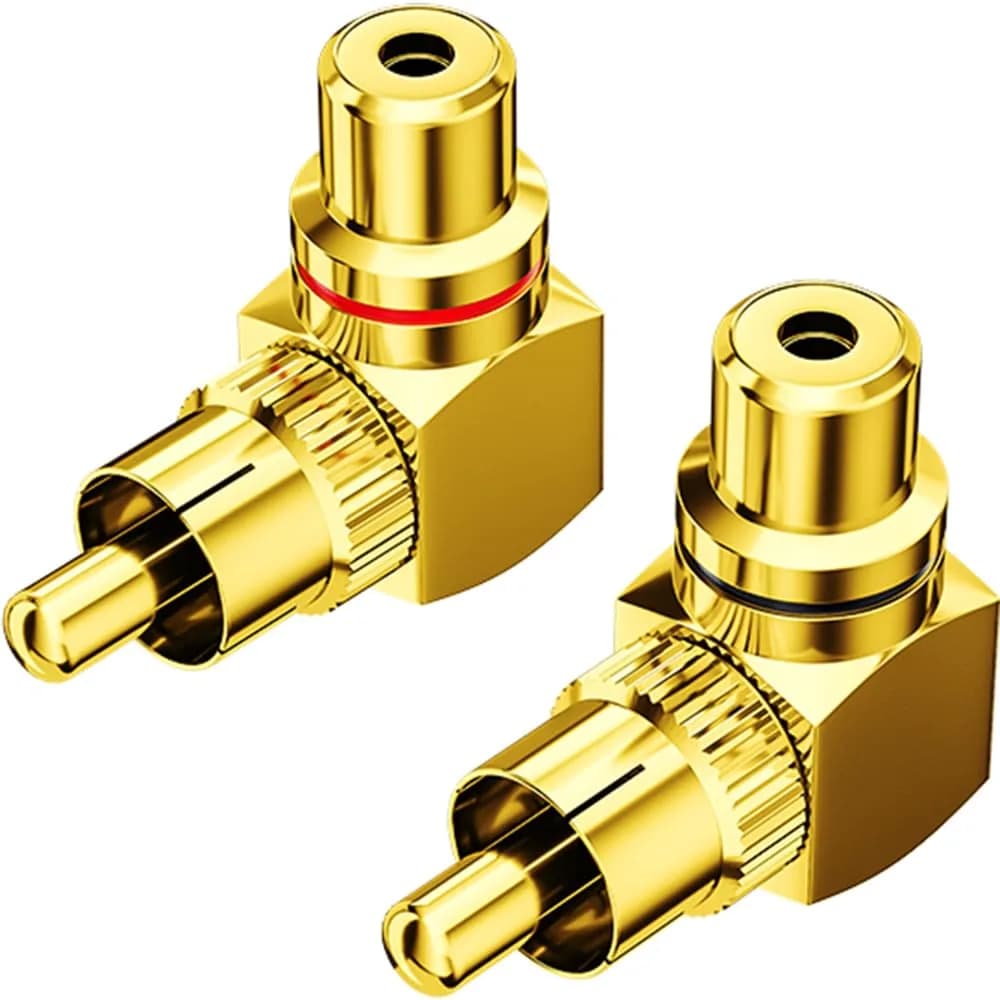 Warmstor 2-Pack RCA Right Angle Adapter 90 Degree Male to Female Connector | Extends Less Than 1 Inch — Gold Plated