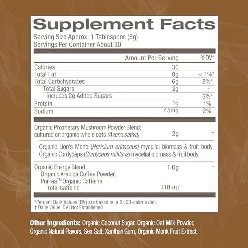 OM MUSHROOM SUPERFOOD Coffee Latte Blend 8.47 oz | Functional Mushroom Powder with Lion’s Mane & Cordyceps for Energy & Focus thumbnail 3