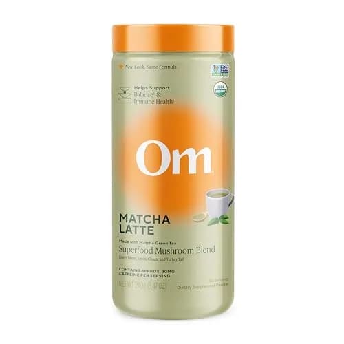OM MUSHROOM SUPERFOOD Matcha Latte Blend – Green Tea Mushroom Powder with Lion’s Mane, Reishi, Chaga & Turkey Tail – 8.47 oz Canister (30 Servings) thumbnail 1