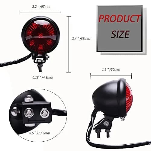 keepdsgn Bates Style LED Tail Light Red 12V | Universal Motorcycle Rear Lamp for Cafe Racer, Bobber, Chopper thumbnail 6