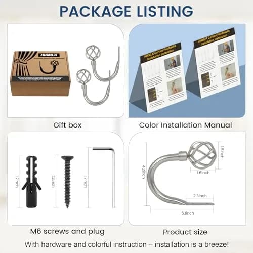 HIKMLK Curtain Holdbacks 2pcs | Solid Cast Iron Heavy Duty Wall Hooks (Satin Nickel) thumbnail 6