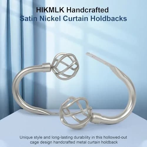 HIKMLK Curtain Holdbacks 2pcs | Solid Cast Iron Heavy Duty Wall Hooks (Satin Nickel) thumbnail 2