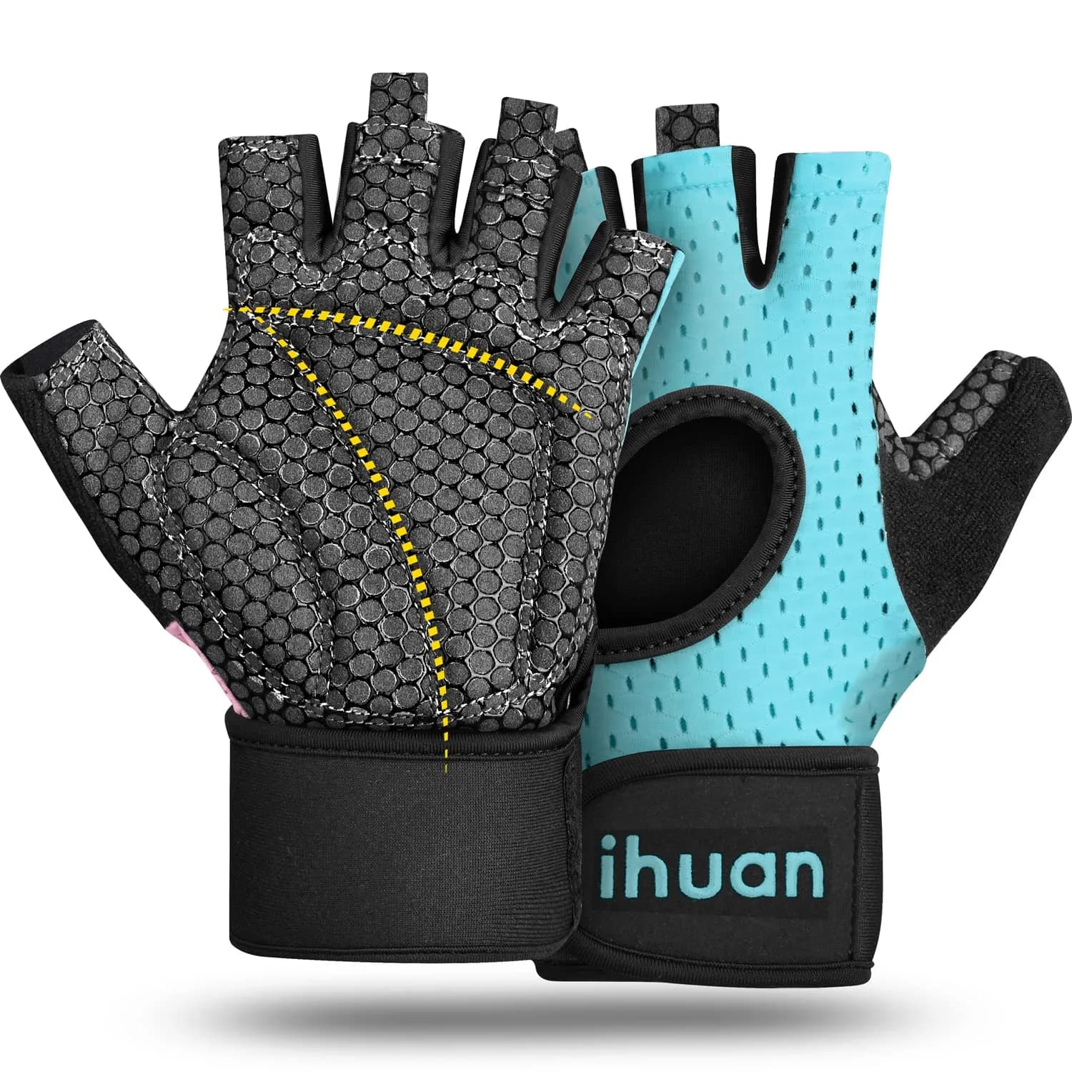 ihuan Breathable Weight Lifting Gloves Large Black | Fingerless Workout Gym Gloves with Wrist Support — green / Small