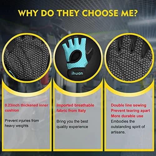 ihuan Breathable Weight Lifting Gloves: Fingerless Workout Gym | Wrist Support | Enhance Palm Protection | Extra Grip for Fitness Training thumbnail 6