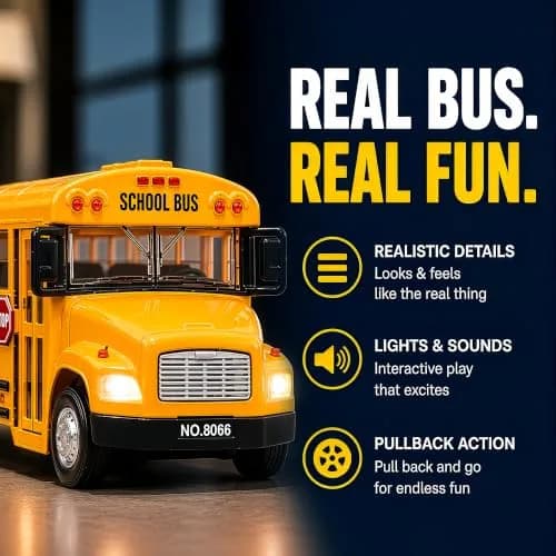 Liberty Imports Non-Riding Toy Vehicle 8" Diecast School Bus with Lights & Sounds | Realistic, Durable, Interactive Play thumbnail 4