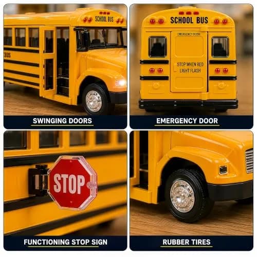 Liberty Imports Non-Riding Toy Vehicle 8" Diecast School Bus with Lights & Sounds | Realistic, Durable, Interactive Play thumbnail 6