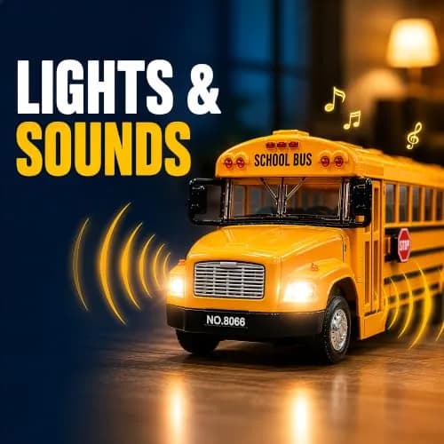 Liberty Imports Non-Riding Toy Vehicle 8" Diecast School Bus with Lights & Sounds | Realistic, Durable, Interactive Play thumbnail 2