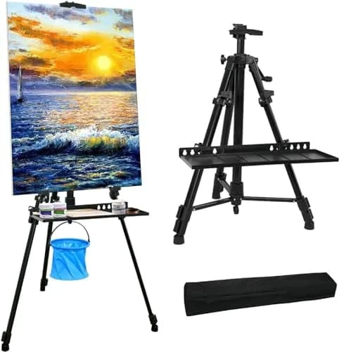 Newzealkids Black Adjustable Art Easel Stand 57cm-155cm (20"-61") | Lightweight Aluminum Tripod for Painting & Display thumbnail 1
