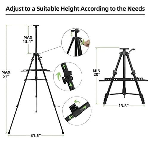 Newzealkids Black Adjustable Art Easel Stand 57cm-155cm (20"-61") | Lightweight Aluminum Tripod for Painting & Display thumbnail 4