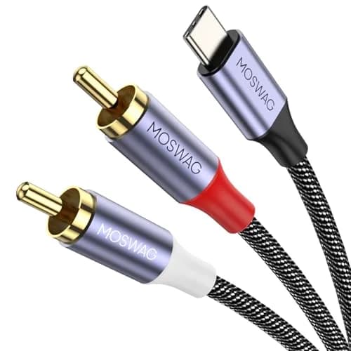 MOSWAG USB-C to 2 RCA Audio Cable 6.6ft | DAC Chip, Gold-Plated Connectors, Braided Nylon thumbnail 1