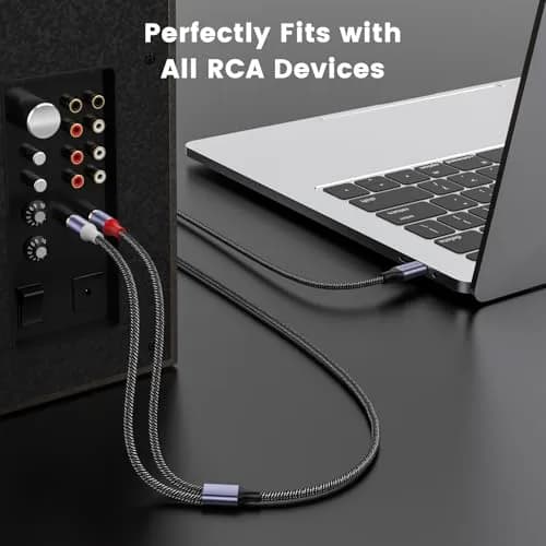 MOSWAG USB-C to 2 RCA Audio Cable 6.6ft | DAC Chip, Gold-Plated Connectors, Braided Nylon thumbnail 3