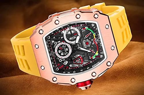 FANMIS Luxury Tonneau Square Watch for Men | Rosegold Yellow, Analog Chronograph with Rubber Band (4.5cm Case) thumbnail 5