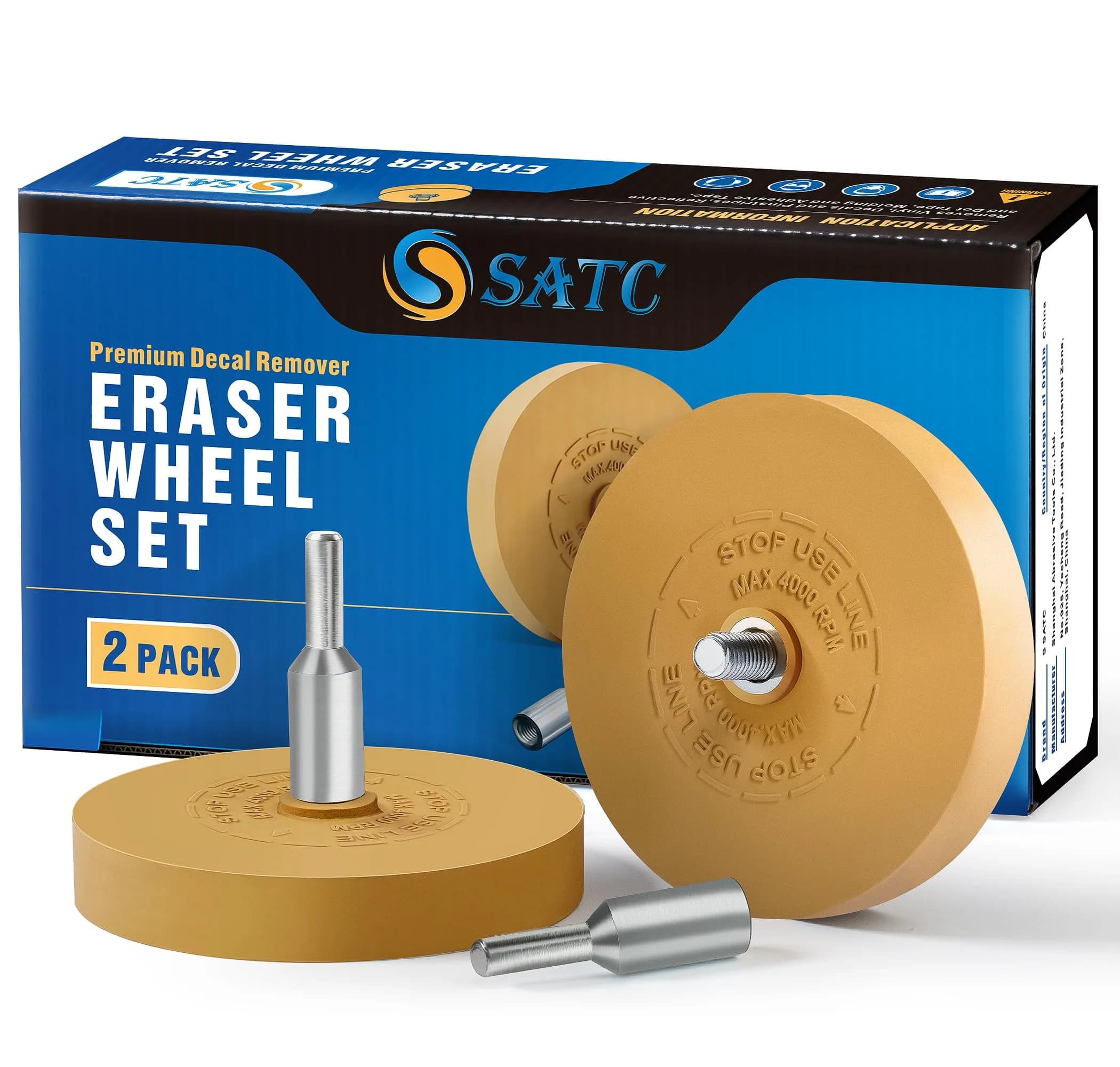 S SATC Decal Eraser Wheel 8.6cm (3.4in) | 4 Pack Rubber Wheel for Drill Emblem Removal — Solid Decal Eraser Wheel