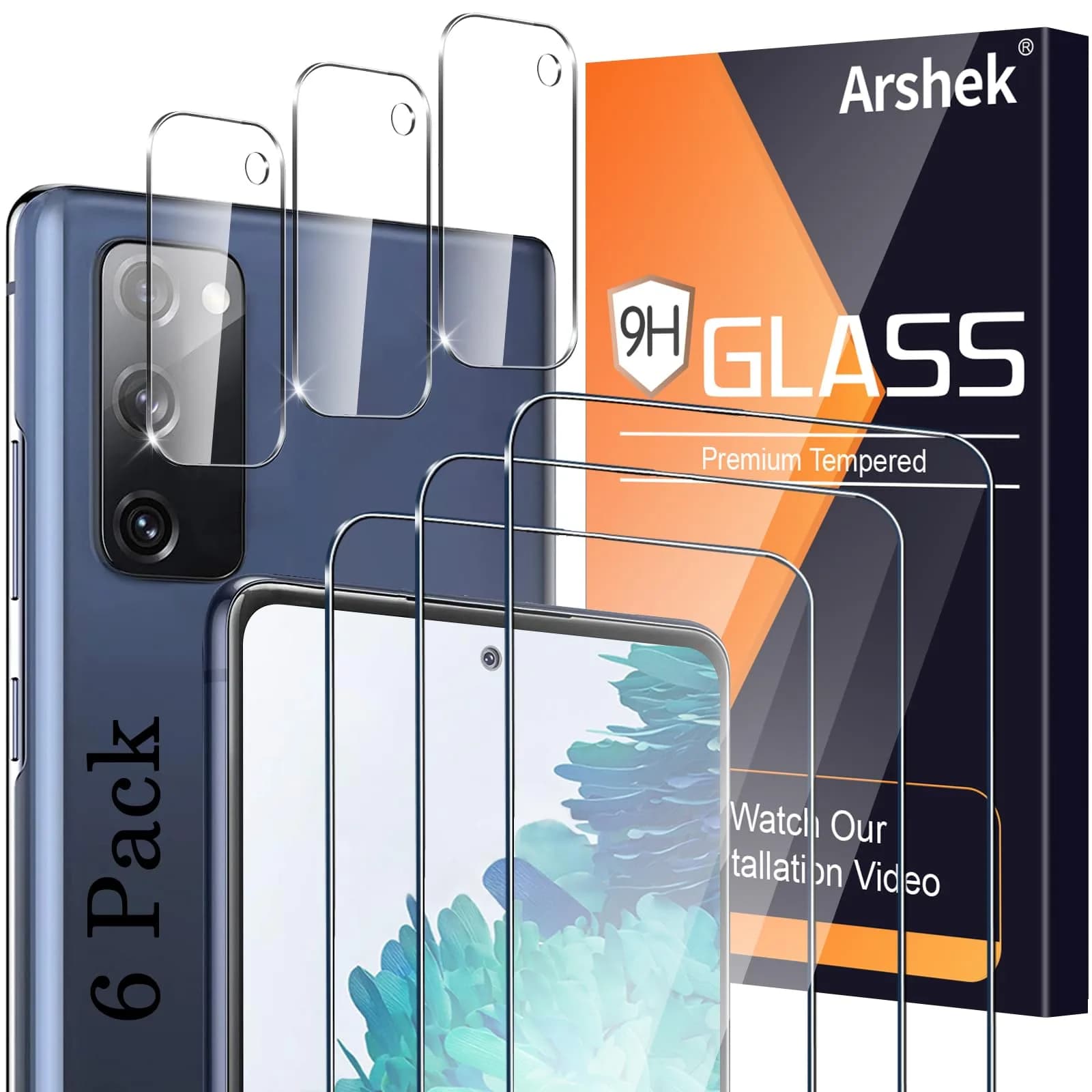 Arshek Tempered Glass Screen Protector and Camera Protector for Samsung Galaxy S20 FE 5G/4G | 6 Pack - main product image