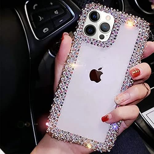 Bonitec Compatible with iPhone 13 Pro Max Case for Women Girls 3D Glitter Sparkle Bling Case Luxury Shiny Cute Crystal Rhinestone Bumper Clear thumbnail 2