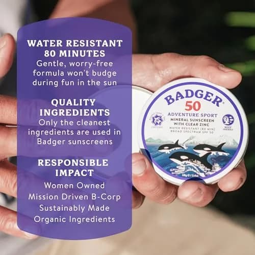 Badger SPF 50 Sport Mineral Sunscreen Cream 70ml (2.4 Fl Oz) | Broad Spectrum UVA/UVB Protection thumbnail 7