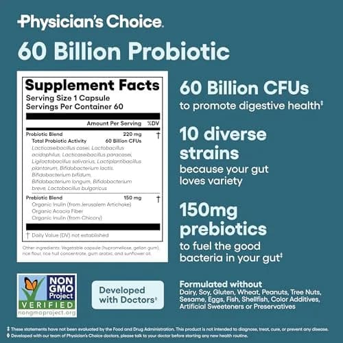 Physician's CHOICE Probiotics 60 Billion CFU 60 Count | Supports Digestive & Gut Health thumbnail 6
