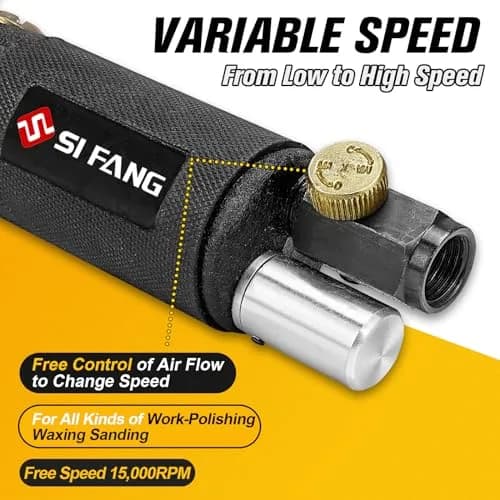 SI FANG Mini Air Sander 1" 2" 3" Pneumatic Random Orbital Polisher Kit | 15000 RPM Dual Action Air Sander with 51PCS Sanding Discs & Pads thumbnail 5