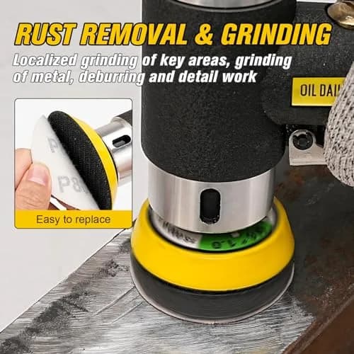 SI FANG Mini Air Sander 1" 2" 3" Pneumatic Random Orbital Polisher Kit | 15000 RPM Dual Action Air Sander with 51PCS Sanding Discs & Pads thumbnail 6