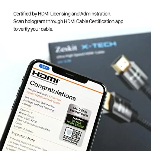 Zeskit X-Tech Ultra High Speed HDMI 2.1 Cable 2m (6.5ft) | 48Gbps 8K60Hz HDR eARC Certified thumbnail 2