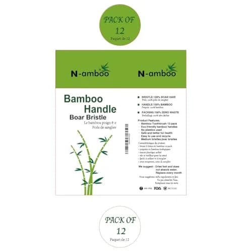 N-amboo Natural Bamboo Toothbrush 12 Count | Boar Bristles, Biodegradable thumbnail 1