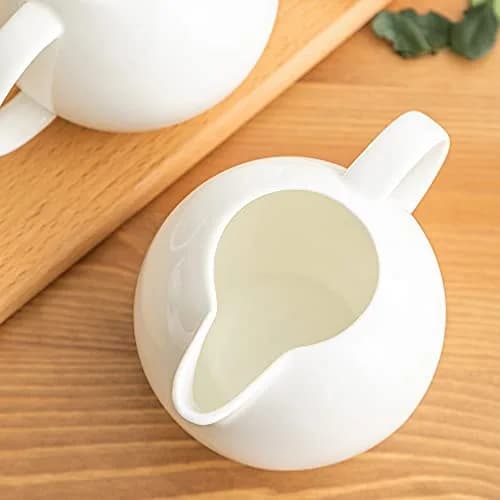 Bicuzat Pure White Porcelain Sugar Bowl and Creamer Set with Lid | 3-Piece Set, 10 oz & 12 oz thumbnail 8