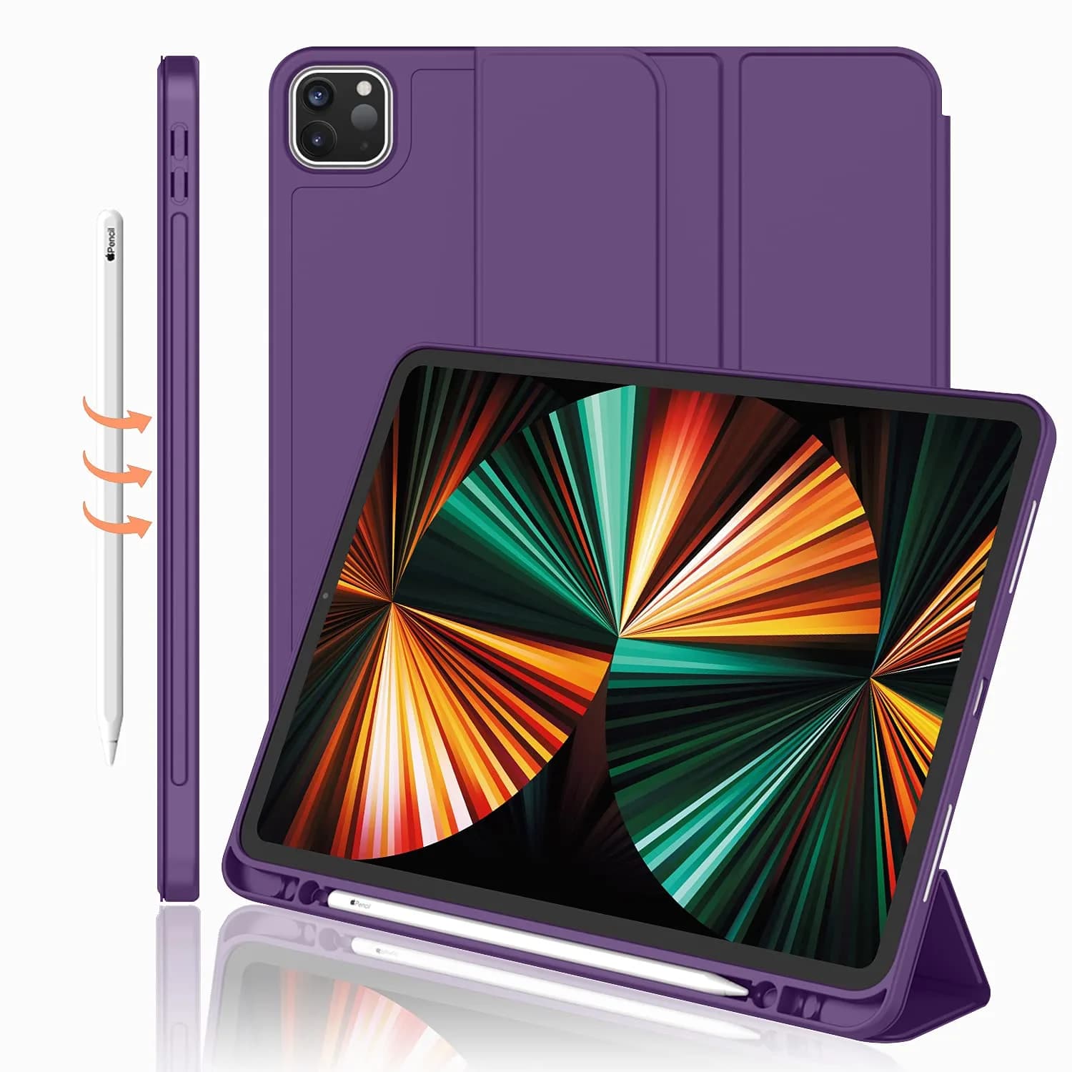 iMieet 12.9 Inch iPad Pro Case 2022/2021/2020 with Pencil Holder | Auto Wake/Sleep, Trifold Stand, Soft TPU Back