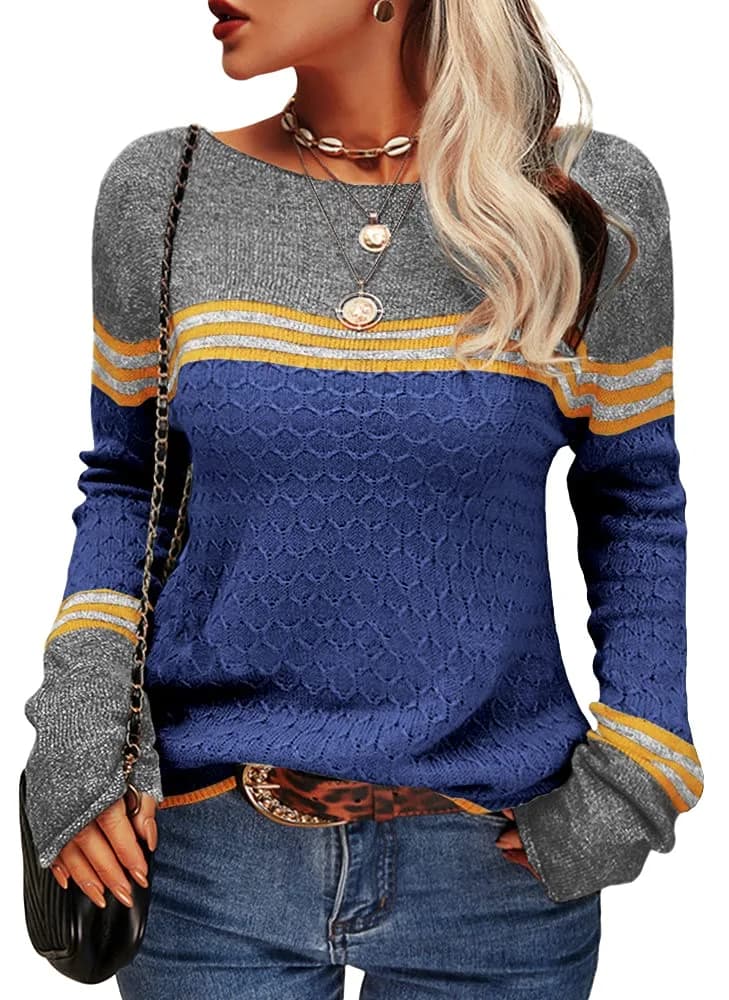 Danedvi Womens Fall Fashion 2026 Sweaters Colorblock Lightweight Striped Crewneck Winter Trendy Pullover Tops | Casual Autumn Winter Style