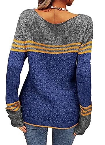 Danedvi Womens Fall Fashion 2026 Sweaters Colorblock Lightweight Striped Crewneck Winter Trendy Pullover Tops | Casual Autumn Winter Style thumbnail 4