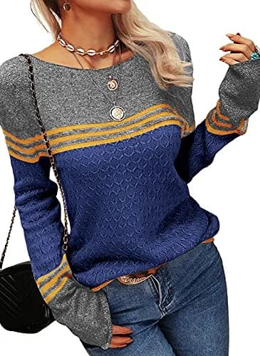Danedvi Womens Fall Fashion Sweater XX-Large Navy Blue | Trendy Lightweight Crewneck 45%Viscose, 35%Nylon, 20%Polyester thumbnail 2