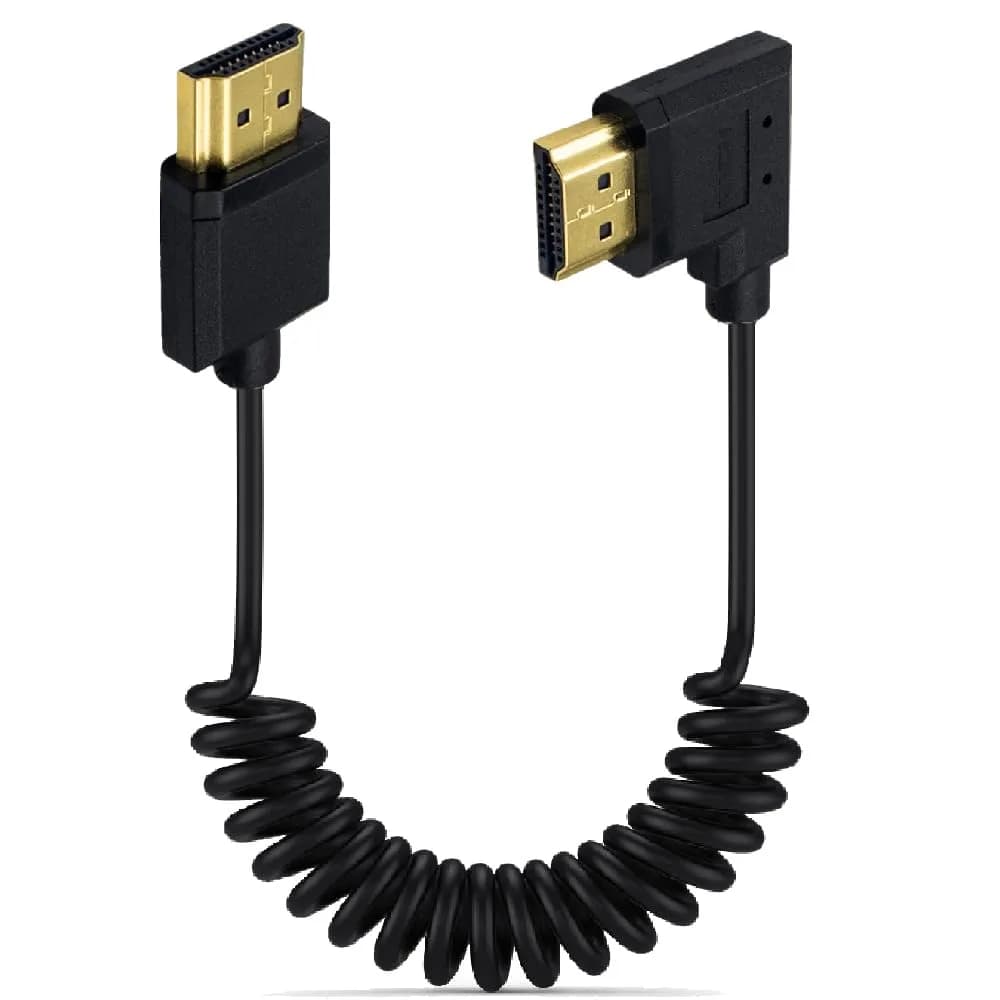 Kework 1.2m (3.9ft) HDMI 2.0 Coiled Cable, Right Angle 4K@60Hz | 18Gbps High Speed — Left Angle