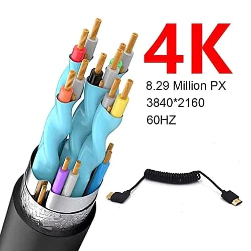Kework Left Angle HDMI 2.0 Coiled Cable 1.2m (3.9ft) | 4K@60Hz, 18Gbps High Speed thumbnail 5