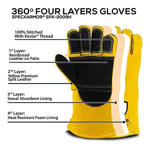 SpecxArmor® SPX-2008L Heavy Duty Welding Gloves 14in | Flame & Heat Resistant thumbnail 2