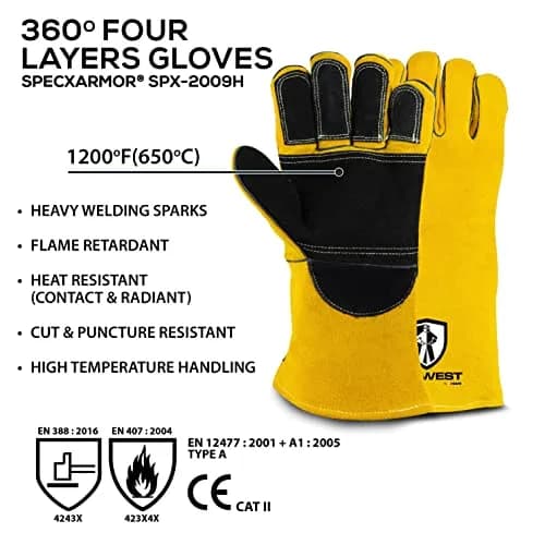 SpecxArmor® SPX-2008L Heavy Duty Welding Gloves 14in | Flame & Heat Resistant thumbnail 3