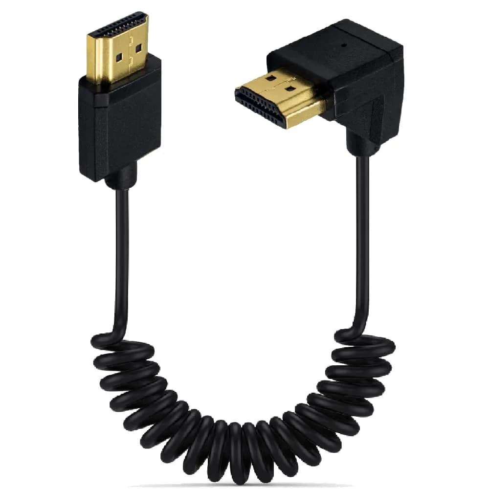 Kework 1.2m (3.9ft) HDMI 2.0 Coiled Cable, Right Angle 4K@60Hz | 18Gbps High Speed — Down Angle