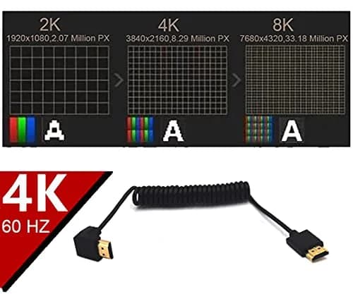 Kework HDMI 4K@60Hz Coiled Cable 1.2m (3.9ft) Downward Angle | High Speed 18Gbps thumbnail 4