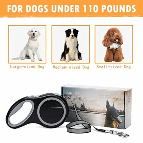 MK-DEF 26Ft Retractable Dog Leash | Heavy Duty Nylon Tape, Anti-Slip Handle, Tangle-Free (Large Size) thumbnail 5