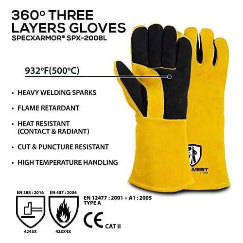 SpecxArmor SPX-2008L Welding Glove Large | Heat & Flame Resistant 932°F, Kevlar Stitching thumbnail 3