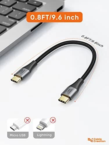 CableCreation Short USB C to USB C Cable 0.24m (0.8ft) | 60W Fast Charging & 480Mbps Data Sync thumbnail 2
