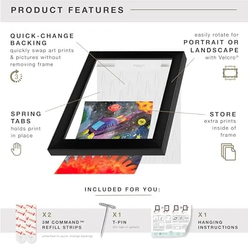 MCS QIK FRAME Artwork Frame, Black, 8.5 x 11 in | Quick Change Wall & Tabletop Display thumbnail 4