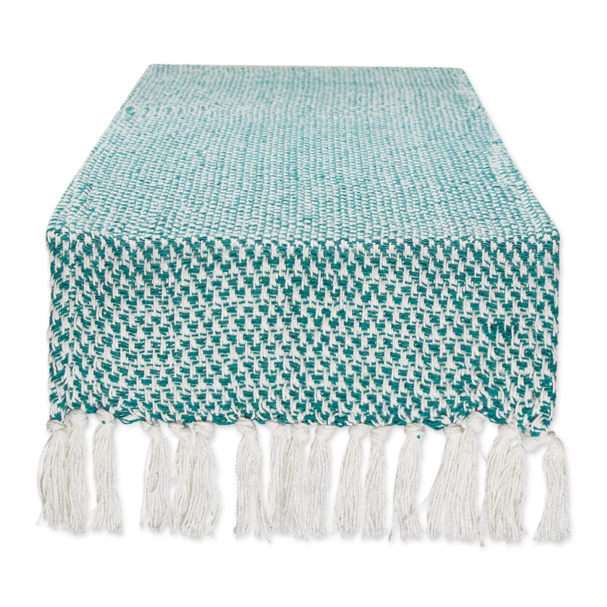 DII Woven Basics Collection 100% Cotton Knit Table Runner 183 cm (72") with Fringe | Teal - main product image